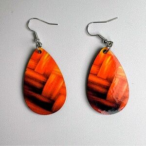 Elegant Orange Black And Yellow Teardrop Earrings